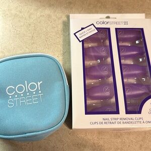 Color Street nail strip removal set and small blue case to hold them